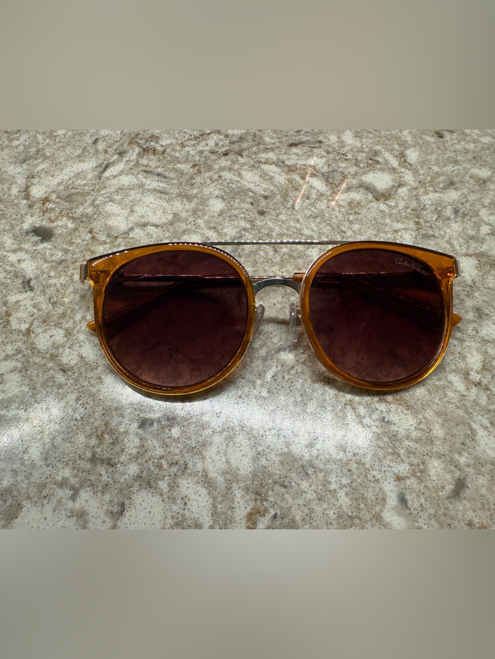 Carlos Falchi Amber Round Sunglasses with Brown Lenses